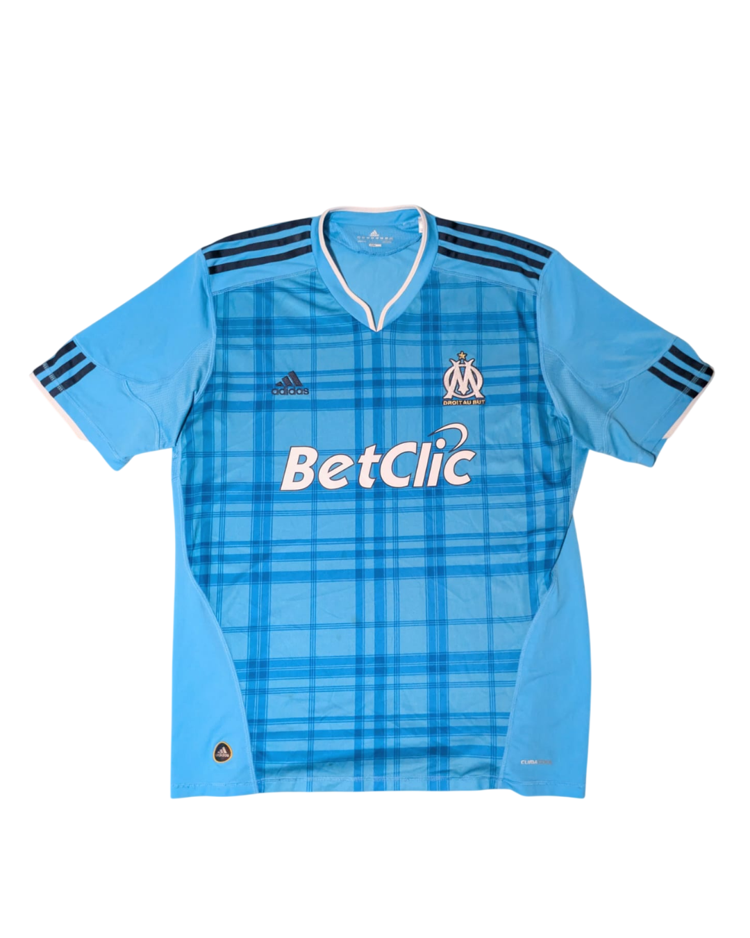 Olympique Marseille Auswärtstrikot - 2011/12 - 9/10 - Hellblau/Karomuster - Größe XL